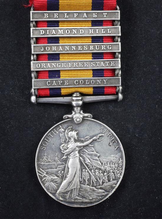 A Queens South Africa medal with 5 clasps to L.Corpl. W.Chapman 7th Dragoon Guards